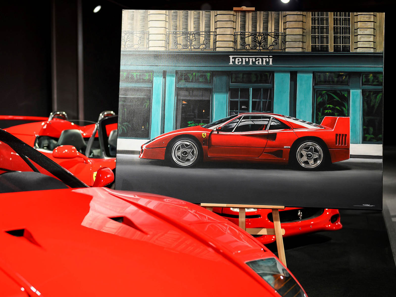 Gemälde „Passion in  Red“ auf der Sonderausstellung „Ferrari – Meisterstücke für Rennstrecke und Straße“ im Nationalen Automuseums The Loh Collection (2025)